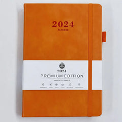 2024 new hot sale leather strap English calendar book 365 days daily office planner A5 multi-colour agenda notebook
