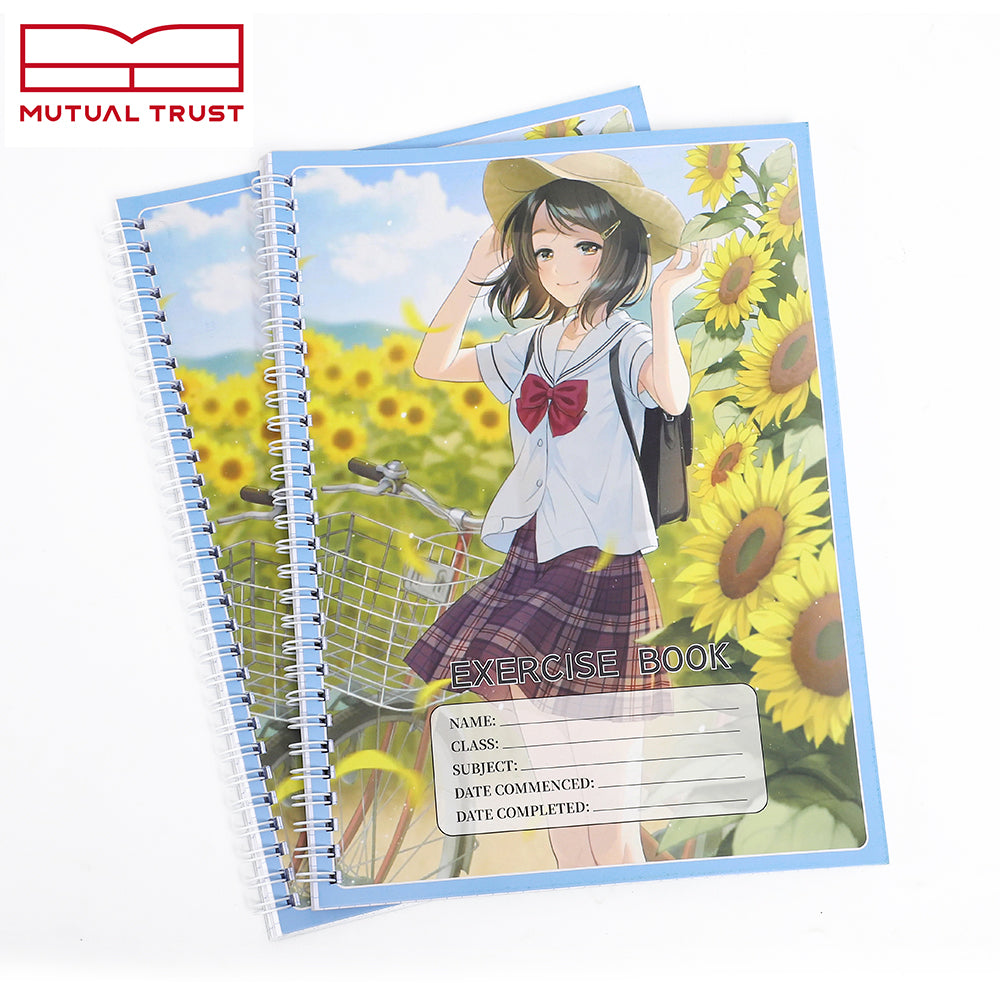 School Office Supplies Custom Printing 70 Sheets A4 College Rule Line with Red Margin Exercise Book Spiral Notebook
