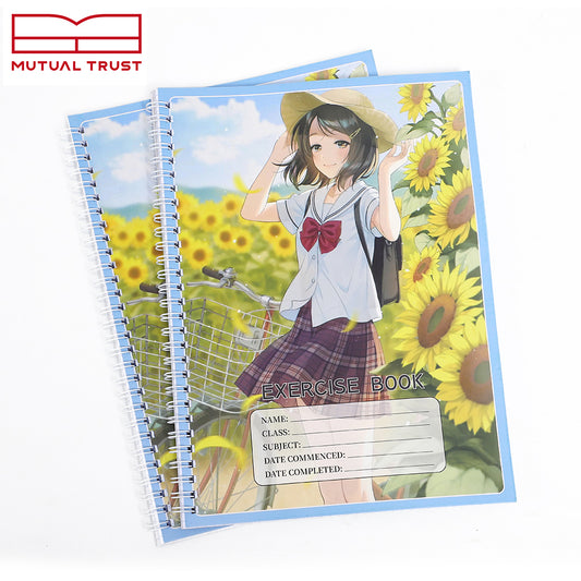School Office Supplies Custom Printing 70 Sheets A4 College Rule Line with Red Margin Exercise Book Spiral Notebook