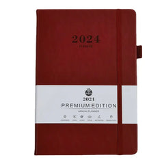 2024 new hot sale leather strap English calendar book 365 days daily office planner A5 multi-colour agenda notebook