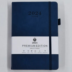 2024 new hot sale leather strap English calendar book 365 days daily office planner A5 multi-colour agenda notebook
