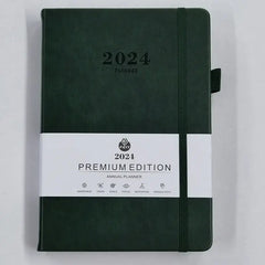 2024 new hot sale leather strap English calendar book 365 days daily office planner A5 multi-colour agenda notebook