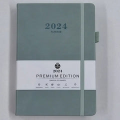 2024 new hot sale leather strap English calendar book 365 days daily office planner A5 multi-colour agenda notebook