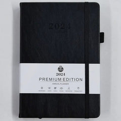 2024 new hot sale leather strap English calendar book 365 days daily office planner A5 multi-colour agenda notebook